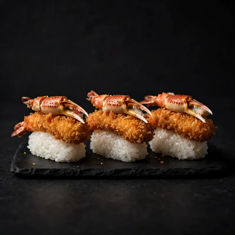 Fried prawn and crab leg nigiri