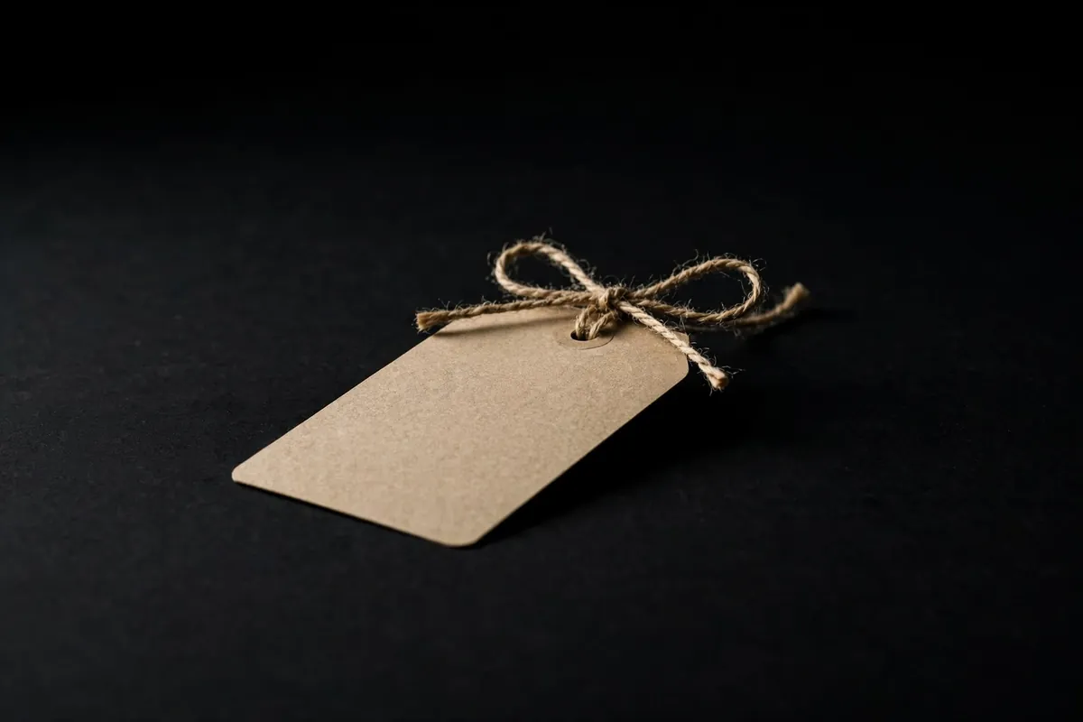 A paper tag tied with string