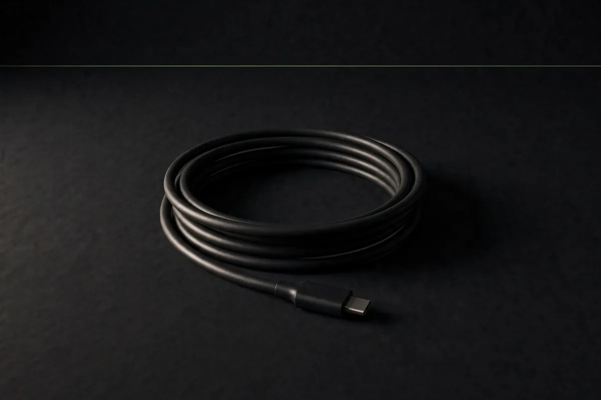 A coiled black cable