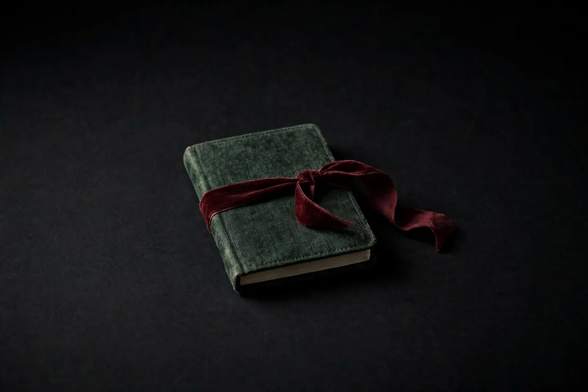 A notebook tied with a ribbon